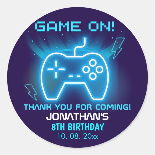 Game on, Funny Birthday Boy Ronde Sticker (Voorkant)