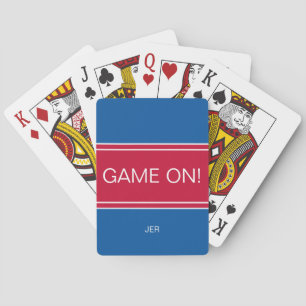 GAME ON Funny Quote Cute Custom Monogram Blue Pokerkaarten
