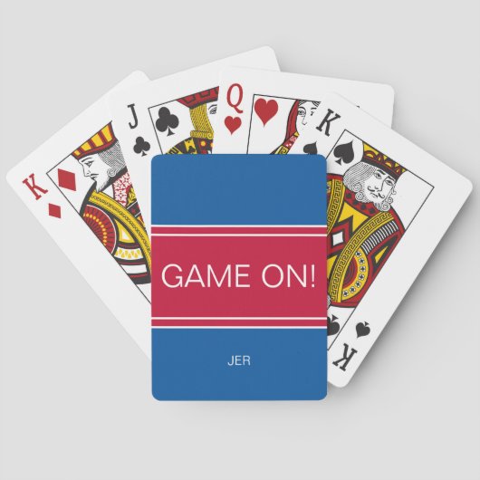 GAME ON Funny Quote Cute Custom Monogram Blue Pokerkaarten (Achterkant)