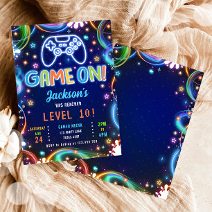 Game On Gamer Videogames Neon Glow Boy Verjaardag Kaart