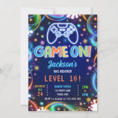 Game On Gamer Videogames Neon Glow Boy Verjaardag Kaart (Voorkant)