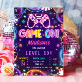 Game On Gamer Videogames Neon Glow Girl Verjaardag Kaart