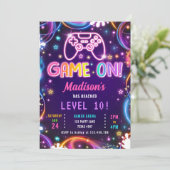 Game On Gamer Videogames Neon Glow Girl Verjaardag Kaart