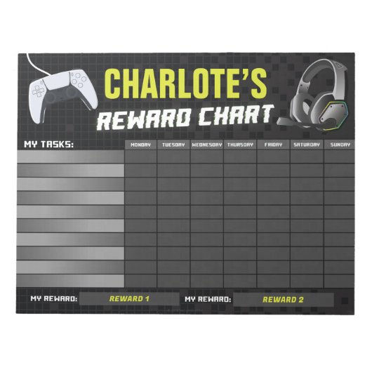 Game On Gaming Geel Beloning Grafiek Gepersonalise Notitieblok (Voorkant)