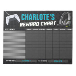 Game On Gaming Neon Blue Reward Chart Gepersonalis Notitieblok