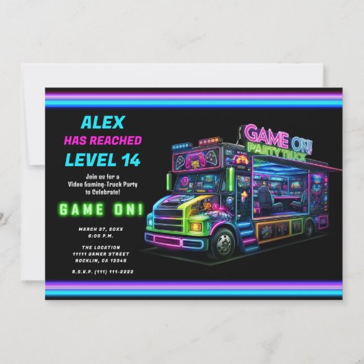 Game on! Gaming Truck Video Game Verjaardagsfeest Kaart (Voorkant)