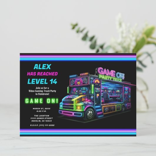 Game on! Gaming Truck Video Game Verjaardagsfeest Kaart (Staand voorkant)