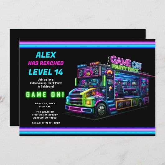 Game on! Gaming Truck Video Game Verjaardagsfeest Kaart (Voorkant / Achterkant)