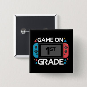 Game On Graad 1 Terug naar school Grappige Gamer  Vierkante Button 5,1 Cm