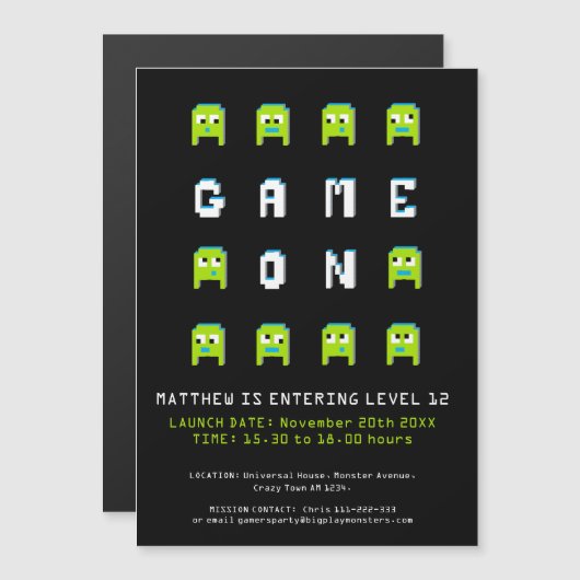 Game on green gaming 12e verjaardag party magnetische uitnodiging (Voorkant / Achterkant)