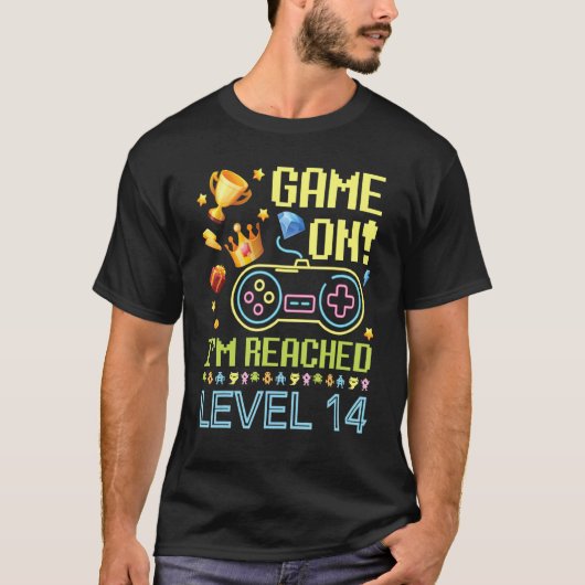 Game on I'm Reaching Level 14 Years Old Birthday B T-shirt (Voorkant)
