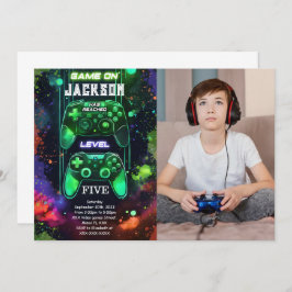 Game On, Jongen Videospel Verjaardagsfoto Kaart