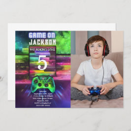 Game On, Jongen Videospel Verjaardagsfoto Kaart