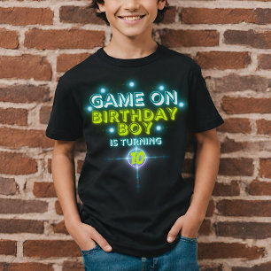 Game On Laser Label Blauw Groen Neon Glow Verjaard T-shirt