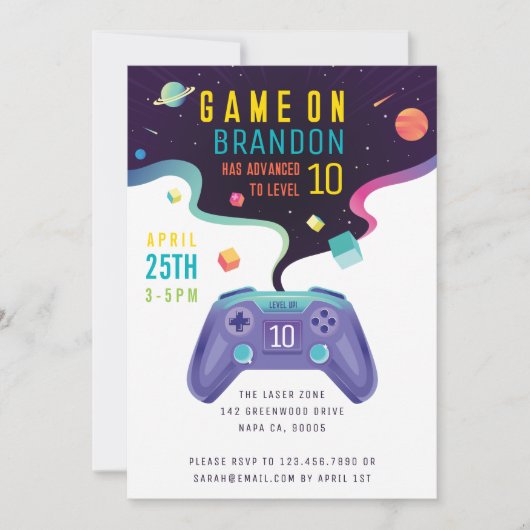 Game On Level Up Fun Video Game Birthday Kaart (Voorkant)