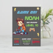 Game On Level Up Fun Video Game Birthday Party Kaart (Staand voorkant)