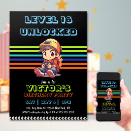 Game On Level Up Fun Video Game Birthday Party Kaart