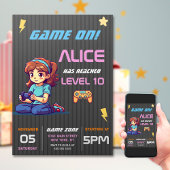 Game On Level Up Fun Video Game Birthday Party Kaart