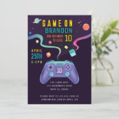 Game On Level Up Fun Video Game Birthday Party Kaart (Staand voorkant)