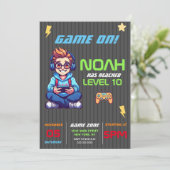 Game On Level Up Fun Video Game Birthday Party Kaart (Staand voorkant)