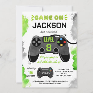 Game On Level Up Video Game Birthday-uitnodigingen Kaart