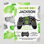 Game On Level Up Video Game Birthday-uitnodigingen Kaart (Voorkant / Achterkant)