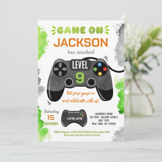 Game On Level Up Video Game Birthday-uitnodigingen Kaart (Staand voorkant)