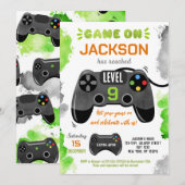 Game On Level Up Video Game Birthday-uitnodigingen Kaart (Voorkant / Achterkant)