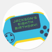 Game On & Level Up Video Game Boy Birthday Ronde Sticker (Voorkant)