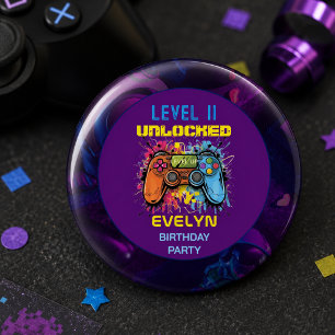 Game On Level Up Videospel Verjaardag Ronde Button 3,2 Cm