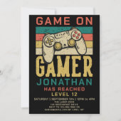 Game On Level Up Videospel Verjaardagsfeest Uitnod Kaart (Voorkant)