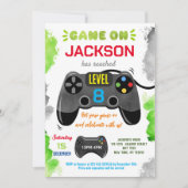 Game On Level Up Videospel Verjaardagsuitnodiginge Kaart (Voorkant)