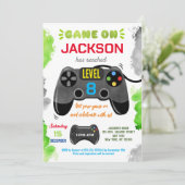 Game On Level Up Videospel Verjaardagsuitnodiginge Kaart (Staand voorkant)