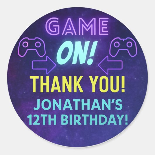 GAME ON! Neon Gaming Sticker – Jonathan’s 12th Bir (Voorkant)