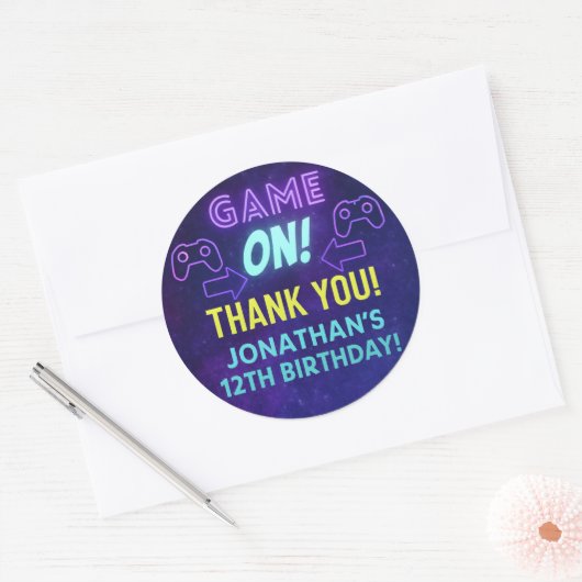 GAME ON! Neon Gaming Sticker – Jonathan’s 12th Bir (Envelop)
