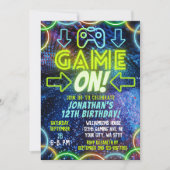 Game On Neon Glow Video Game Gaming Birthday Party Kaart (Voorkant)