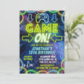 Game On Neon Glow Video Game Gaming Birthday Party Kaart (Staand voorkant)