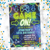 Game On Neon Glow Video Game Gaming Birthday Party Kaart
