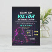 Game On Neon Video Game Boy Verjaardagsfeestje Kaart (Staand voorkant)