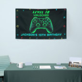 Game On Neon Video Game Party Verjaardagsgame Game Spandoek (Beurs)
