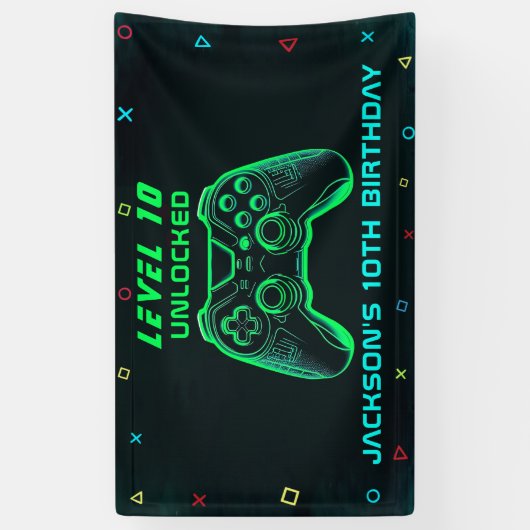 Game On Neon Video Game Party Verjaardagsgame Game Spandoek (Verticaal)