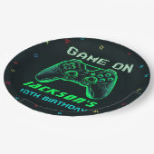 Game On Neon Video Game Verjaardagsfeest Papieren Bordje (Gekanteld)
