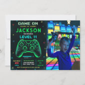 Game On Neon Video Game Verjaardagsfeestfoto Kaart (Voorkant)