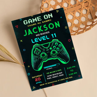 Game On Neon videogeburtigdagspartij uitnodiging