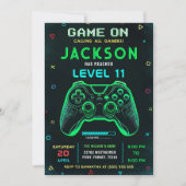 Game On Neon videogeburtigdagspartij uitnodiging (Voorkant)