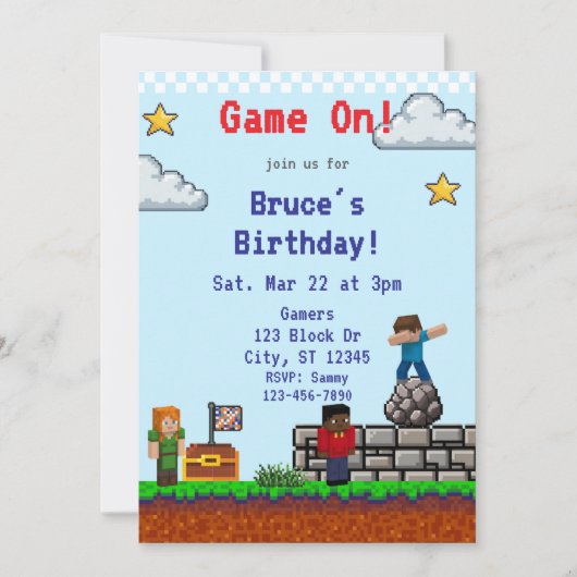 Game On! Pixel Block Game Birthday Kaart (Voorkant)