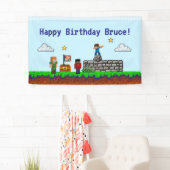 Game On! Pixel Blok Spel Verjaardag Spandoek (Insitu)