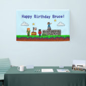 Game On! Pixel Blok Spel Verjaardag Spandoek (Beurs)