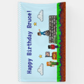 Game On! Pixel Blok Spel Verjaardag Spandoek (Verticaal)