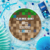 Game On Pixelated Grass Block Gaming Birthday Papieren Bordje (Feest)